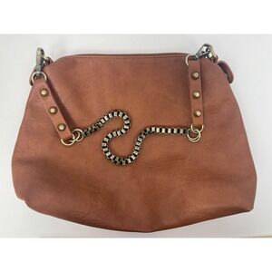 Madison West Leather Brown Shoulder Bag Hobo Purse Chain Detail